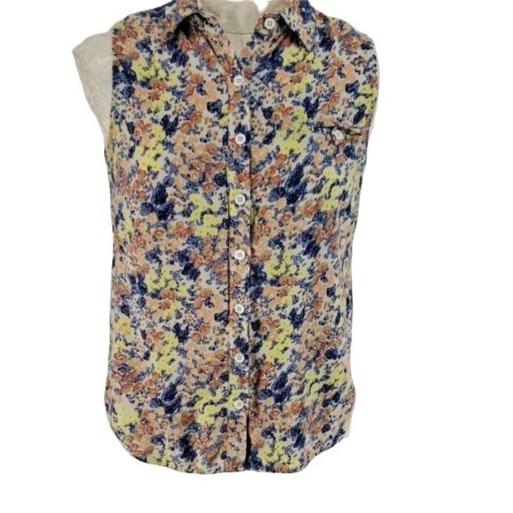 Dylan & Rose Anthropologie Floral Flower Button‎ Up Sleeveless Shirt Size 2